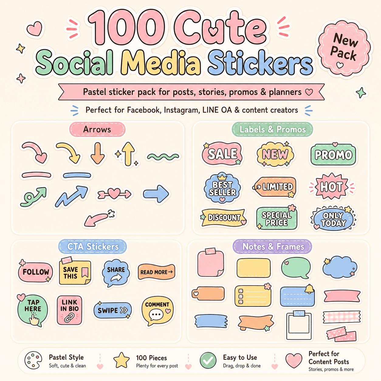 Kawaii Canva Sticker Pack – 99 Cute PNG Stickers for Social Media