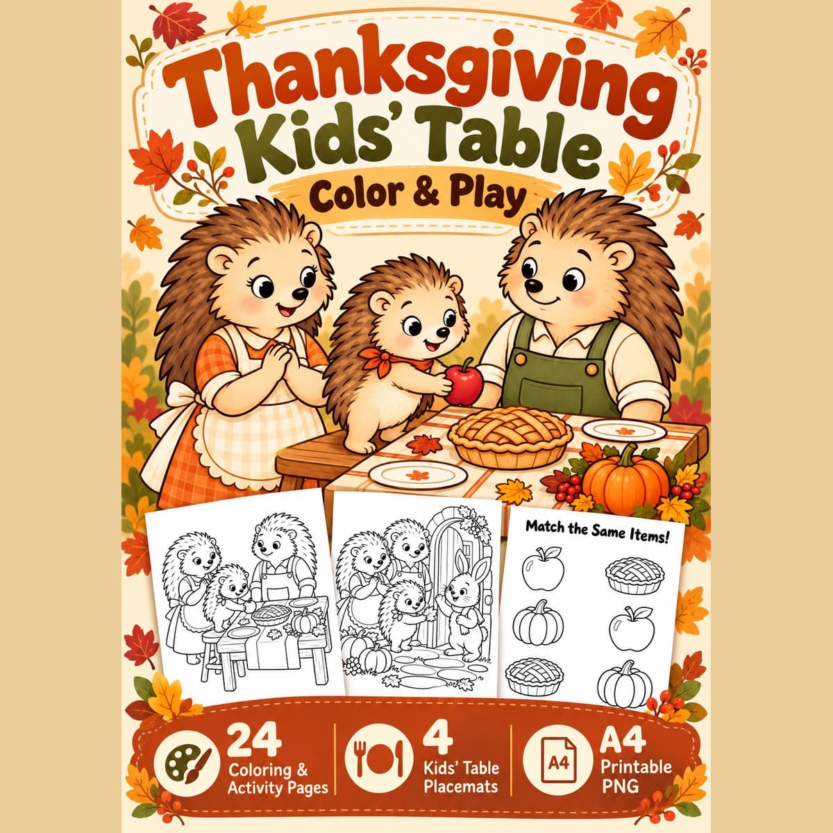 Thanksgiving Kids' Table Color & Play - 28 หน้า