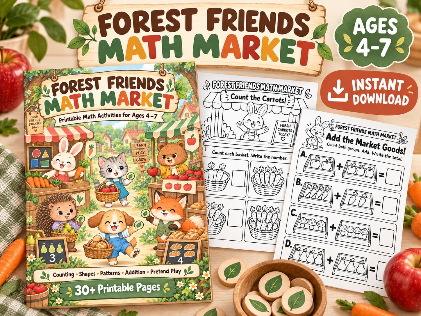 Forest Friends Math Market แบบฝึกคณิตศาสตร์เด็ก 4-7 ปี 31 หน้า
