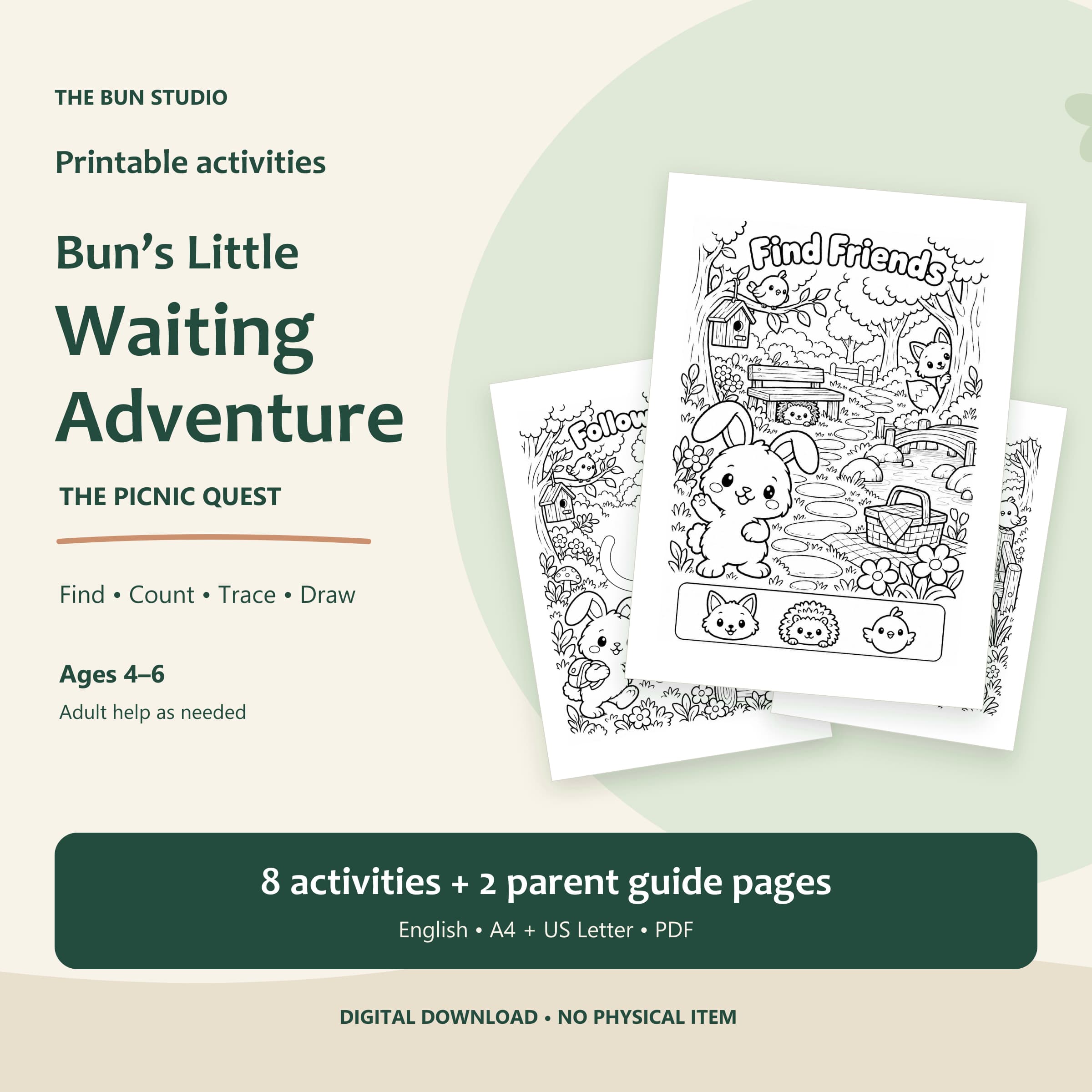 Bun’s Little Waiting Adventure | กิจกรรมระหว่างรอ 8 แบบ เด็ก 4–6 ปี (ไฟล์อังกฤษ) 1