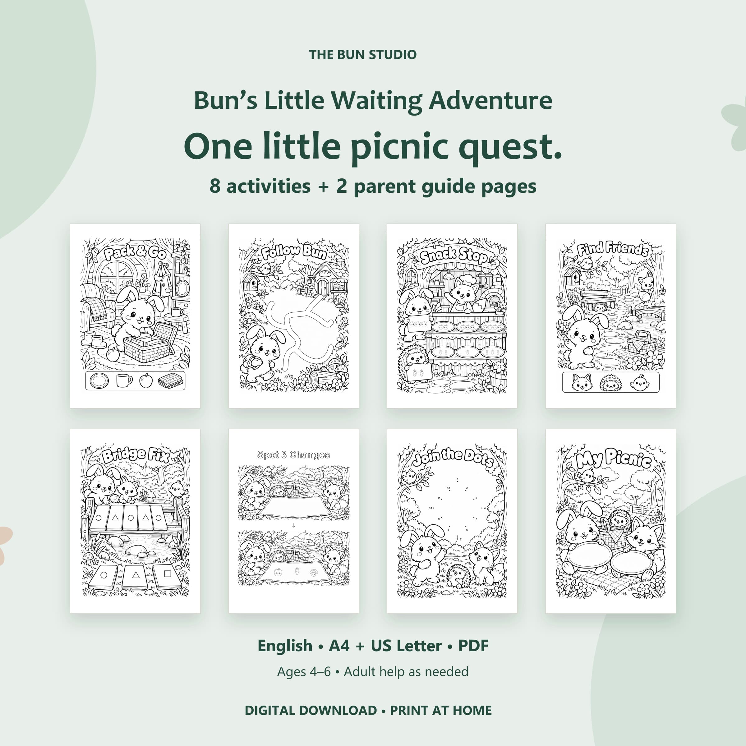 Bun’s Little Waiting Adventure | กิจกรรมระหว่างรอ 8 แบบ เด็ก 4–6 ปี (ไฟล์อังกฤษ) 2