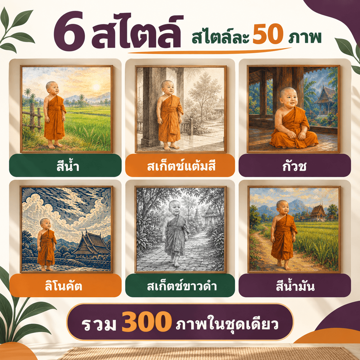 ธรรมจ้ำม่ำ — ชุดภาพตกแต่งบ้าน Stylized Wall Art จำนวน 300 ภาพ 2