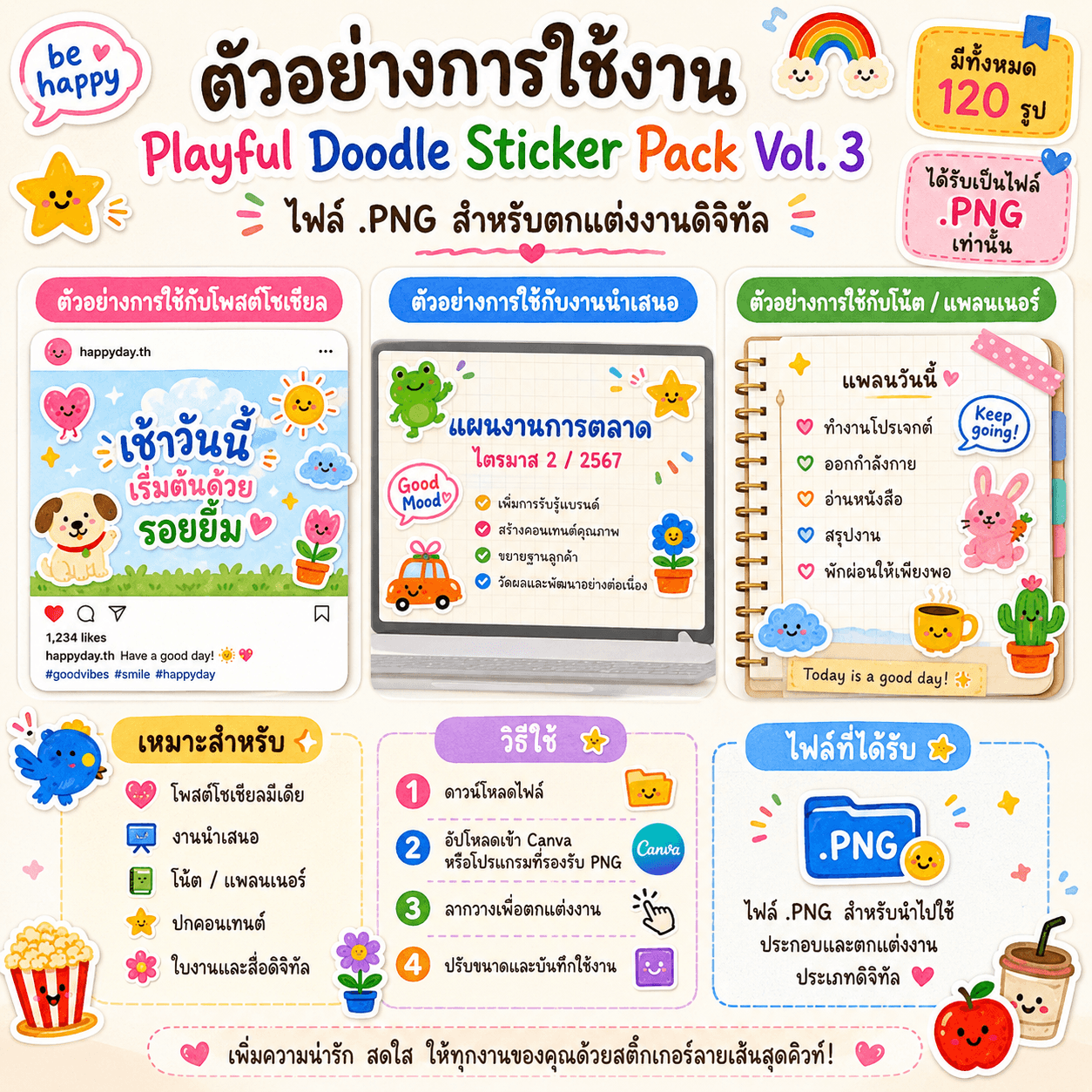 Playful Doodle Sticker Pack Vol. 3 (120 Pic) 2