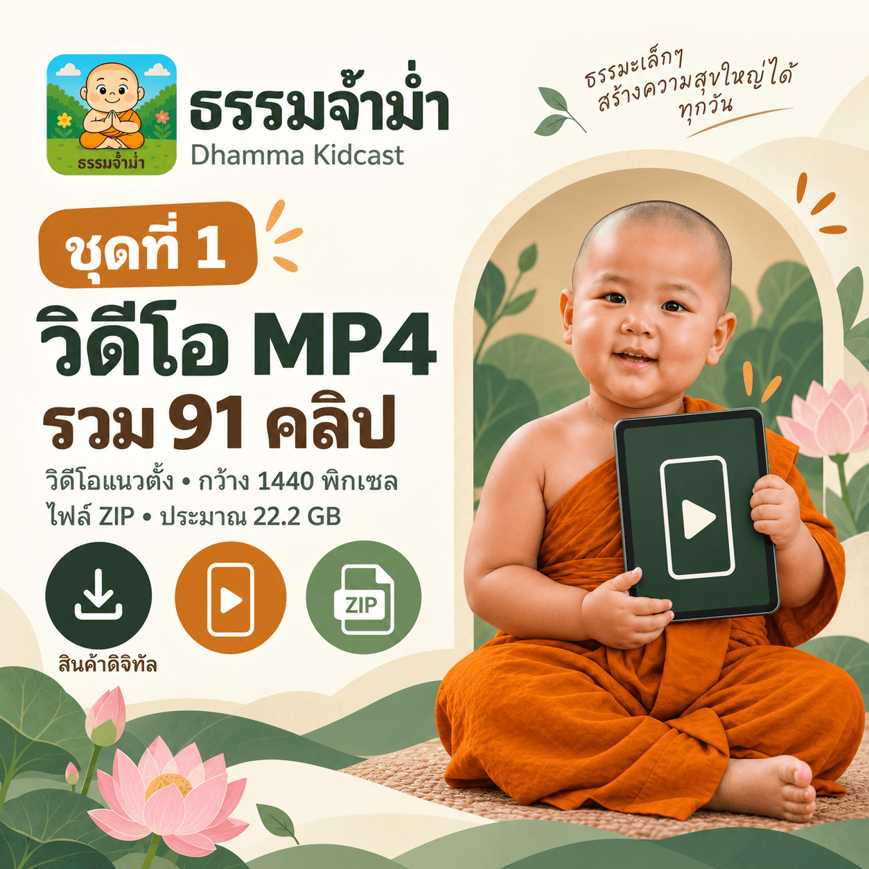 ธรรมจ้ำม่ำ ชุดที่ 1 - วิดีโอ MP4 แนวตั้งความละเอียดสูง จำนวน 91 คลิป 1