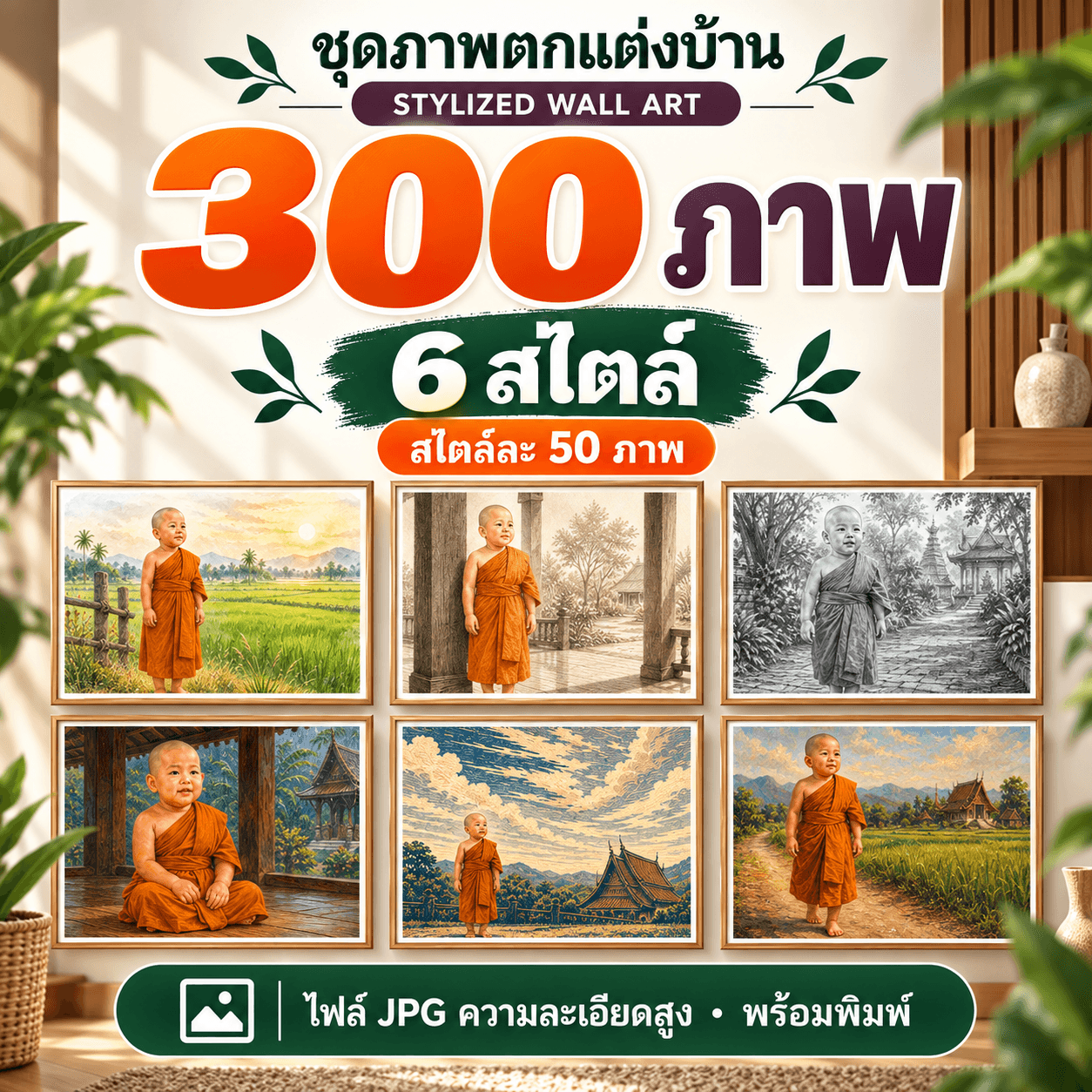 ธรรมจ้ำม่ำ — ชุดภาพตกแต่งบ้าน Stylized Wall Art จำนวน 300 ภาพ 1